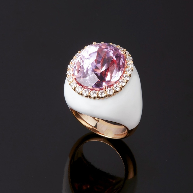 Ciclamino, Coloured gem, diamond and inlay ring